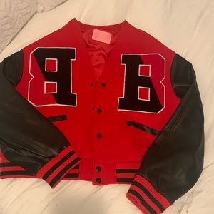 Red and black varsity jacket